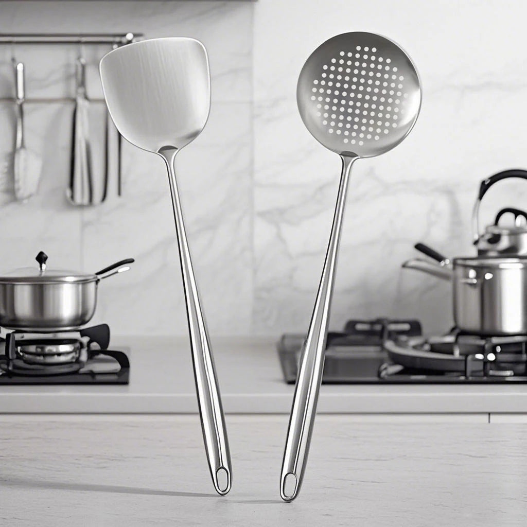 Food Stainless Steel Wok Spatula Metal Kitchen Utensils Slotted Turner Spoon Ladle Utensil Set Kitchen Accessories Cooking Tools