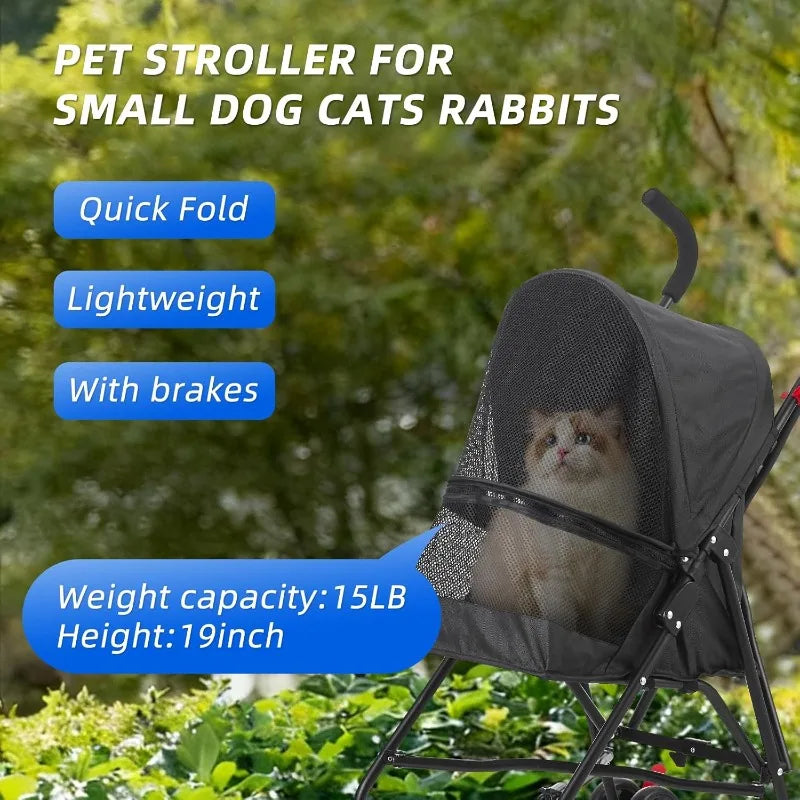 Cool Mesh Pet Stroller for Small Dogs and Cats Lightweight Suitable for All Road with Removable Liner Safety Tether Easyto Store
