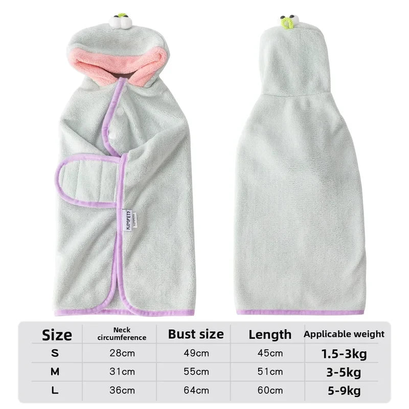 Pet Hooded Towel Bathrobe – Absorbent Cute Soft Warm Adjustable Towel for Small and Medium-Sized Dogs and Cats