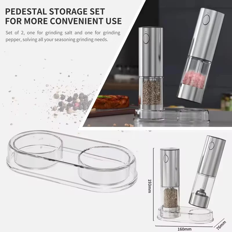 1/2Pcs Electric Salt and Pepper Grinders Set Capacity 190ML USB Rechargeable Base Adjustable Coarseness Spice Mill Kitchen Tools