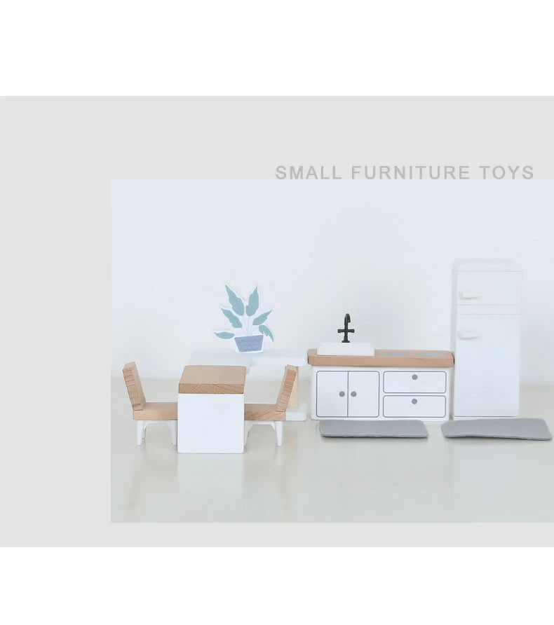 Wooden Play House Toy Set Mini Dollhouse Simulated Furniture Decoration Set Bedroom Kitchen Items Table And Chairs Accessorie