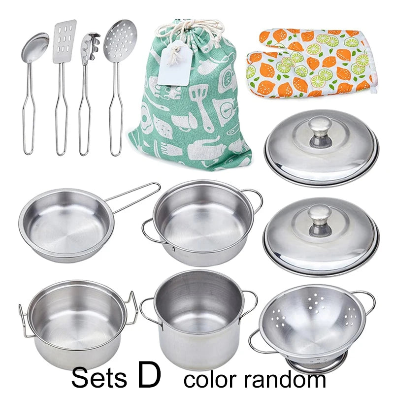 Children Metal Stainless Steel Material Pretend Play Food Kitchen Cookware Set Toy Mini Cooking Game Pot Shovel Kid Kitchen Toys