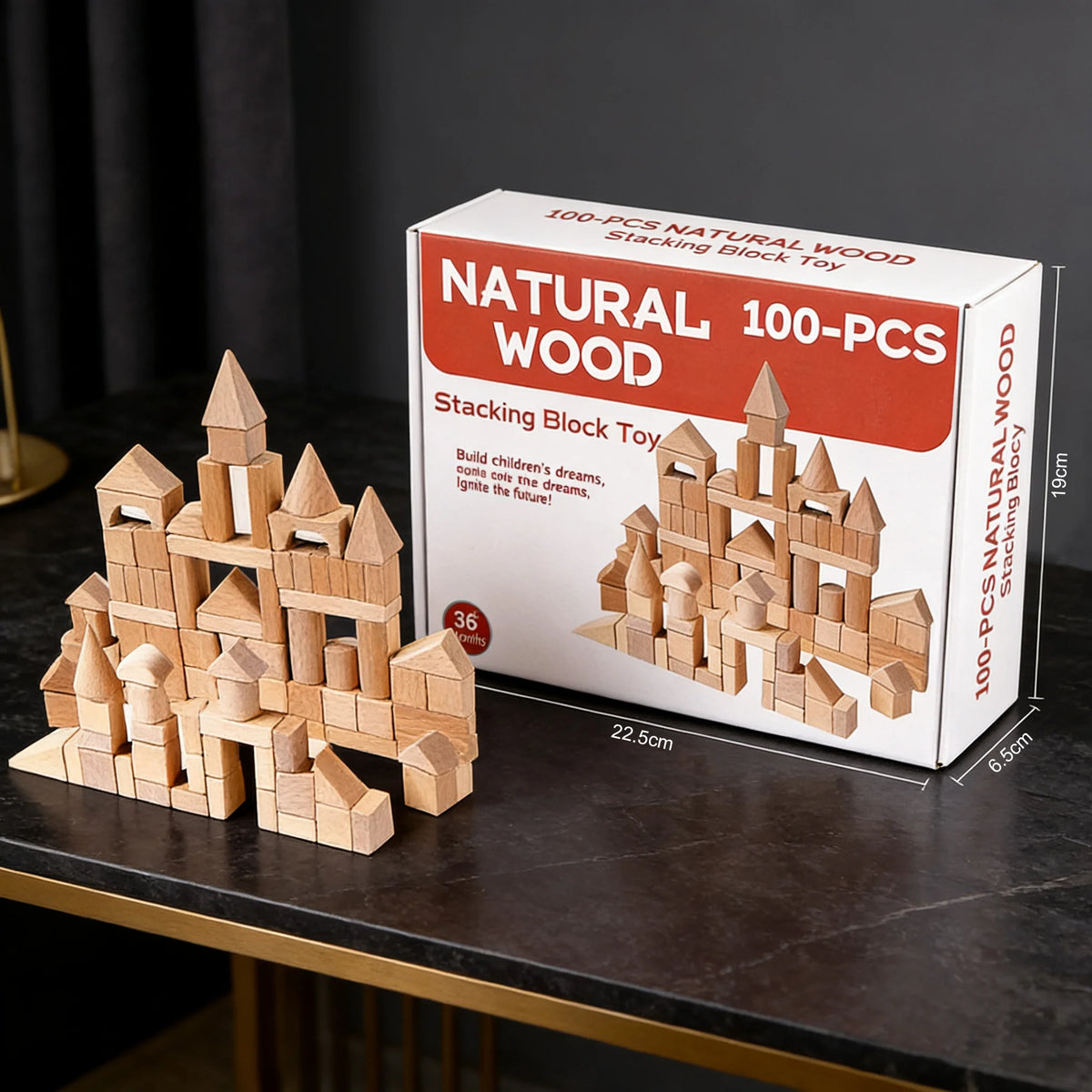 100 Pcs Beech Wooden Building Blocks Kids Formaldehyde-Free Large Size Anti-Swallowing Imagination Creative Construction Play