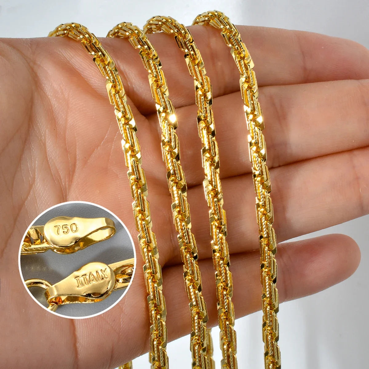 Width 4mm Italian 750 Luxury 18k Gold Plated Textured Dubai Necklace DIY Simple Jewelry Men Women Party