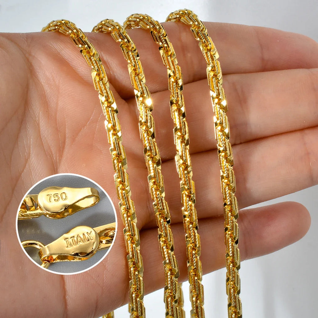 Width 4mm Italian 750 Luxury 18k Gold Plated Textured Dubai Necklace DIY Simple Jewelry Men Women Party