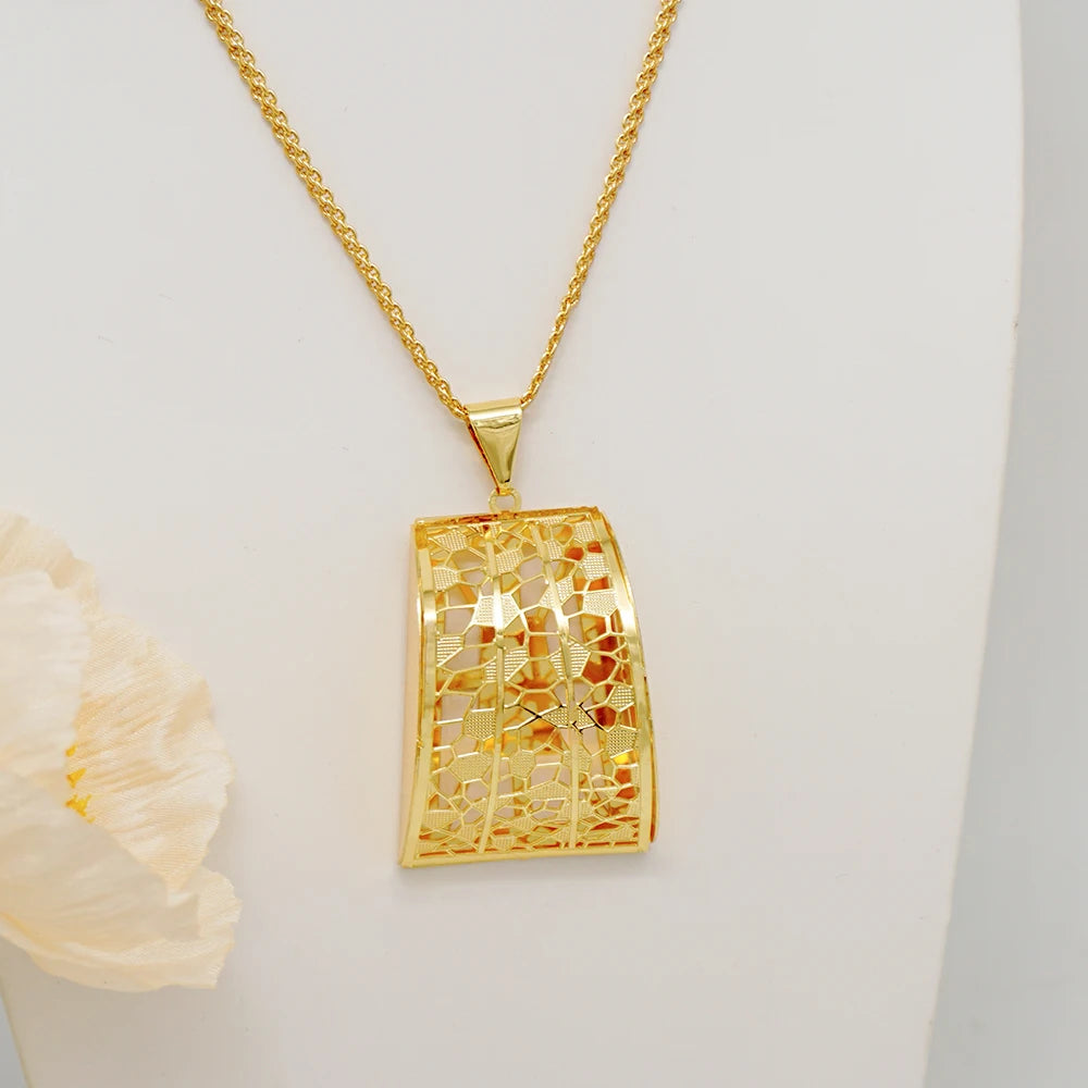 Fashion Dubai Jewelry Sets Gold Color Pendant Copper Classic Earrings Necklace For Women Daily Wear Party Anniversary Gifts