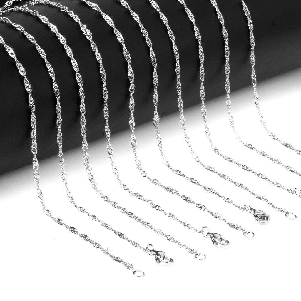 LUXUKISSKIDS Singapore Twisted Wholesale Chains Necklace 10pcs/lots Golden/Steel 2mm DIY Making Chain 18"20"22"24inch No Fade