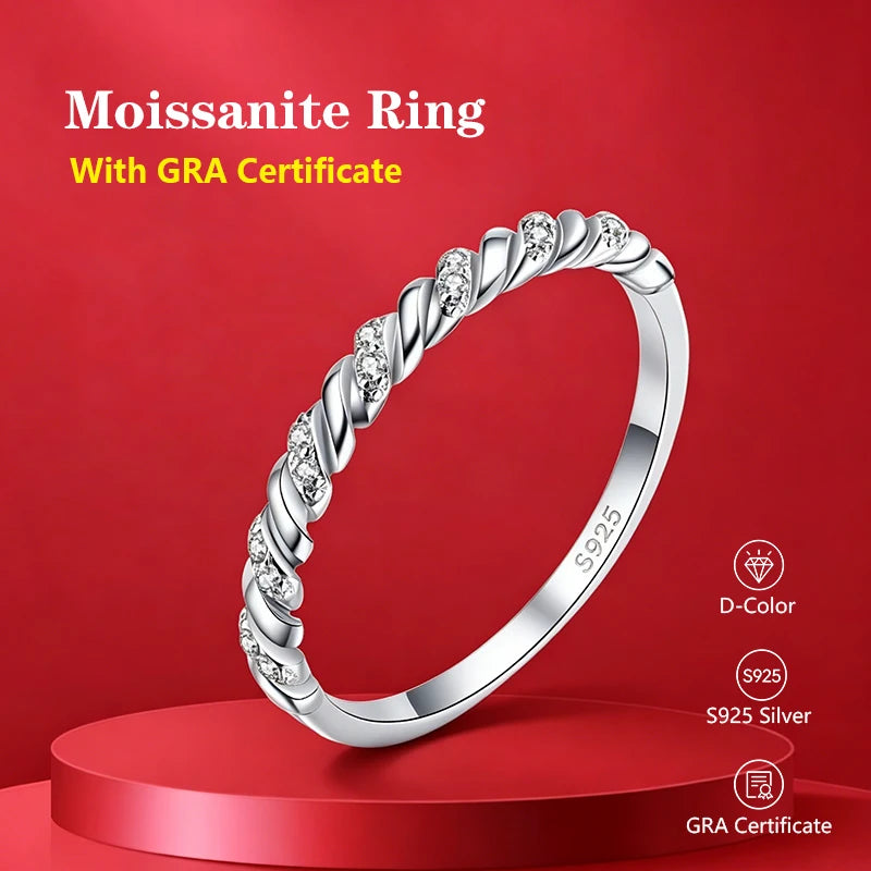 Pass Diamond Tester Pen Moissanite Ring Full Moissanites Around for Women S925 Silver Wedding Diamonds Band Stackable Ring