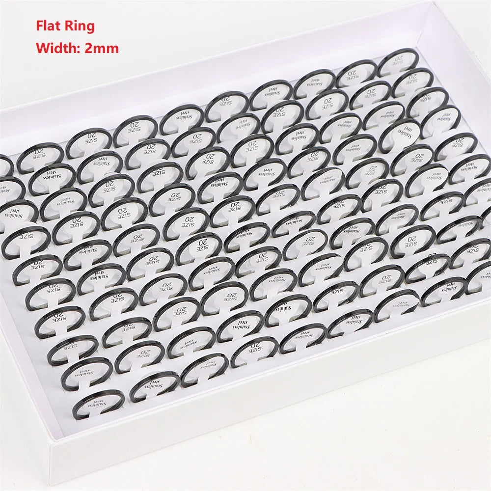 100Pcs/lot Fashion Smooth Stainless Steel Rings For Women Men Width 2-8mm Simple Lovers Jewelry Party