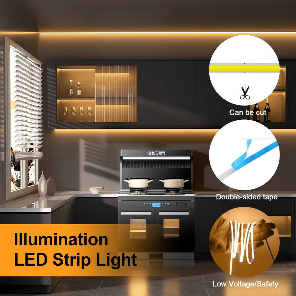Battery Powered COB LED Strip Light 5V 320LEDs/M Flexible Diode Tape 3MM 5MM 8MM Linear Ribbon Indoor Lighting Lamp Backlight