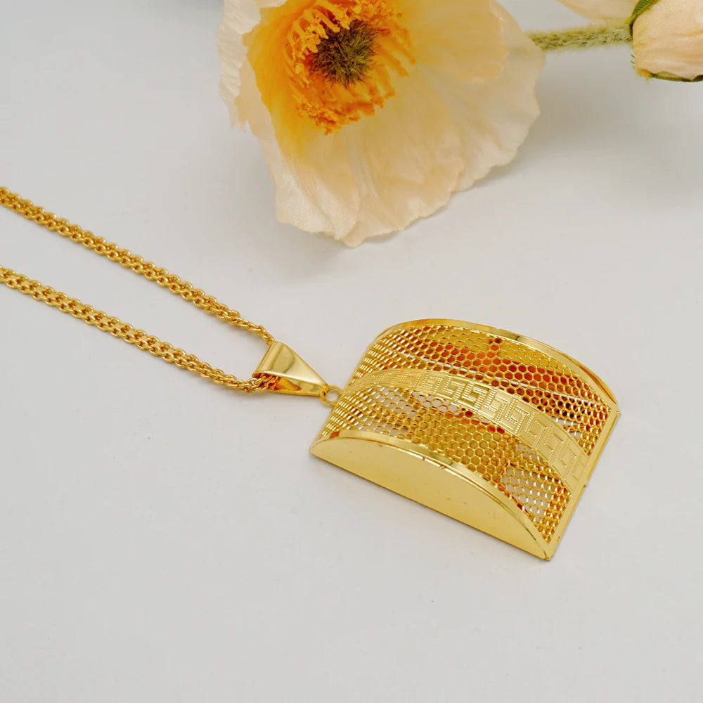 Fashion Dubai Jewelry Sets Gold Color Pendant Copper Classic Earrings Necklace For Women Daily Wear Party Anniversary Gifts