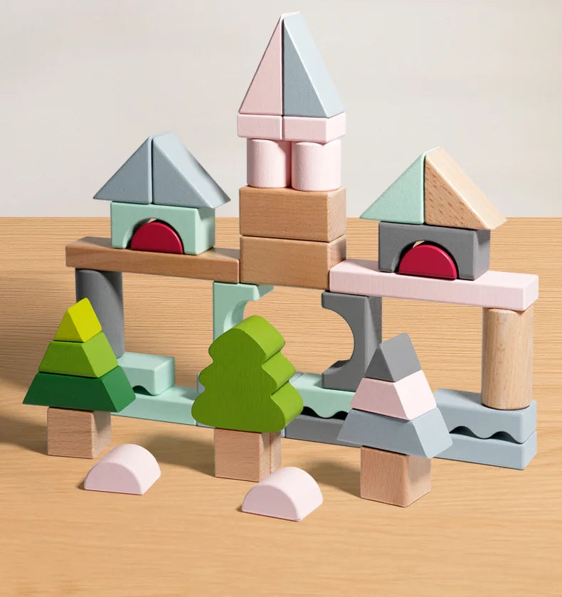 Kawaii 100Pcs Unpainted Beech Wooden Large Building Blocks Toddler Stacking Construction Preschool Educational Gift