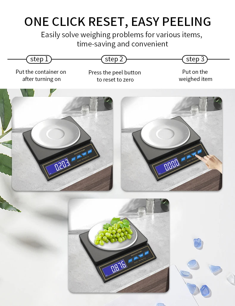 30kg/1g Digital Electronic Kitchen Scale Rechargeable Stainless Steel Household Food Scale Weight Balance with Counting Function