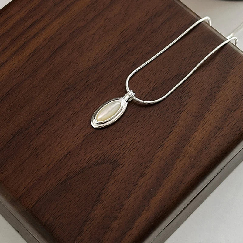 PANJBJ 925 Sterling Silver Onyx Necklace for Women Girl Concise Individuality Fashion Jewelry Birthday Gift Dropshipping