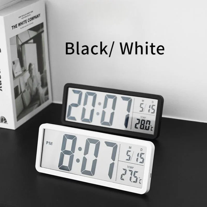 Battery Powered LCD Digital Wall Clock Time Temperature Date Desktop Table Clock With USB Cable 12/24H LCD Clock for Living Room