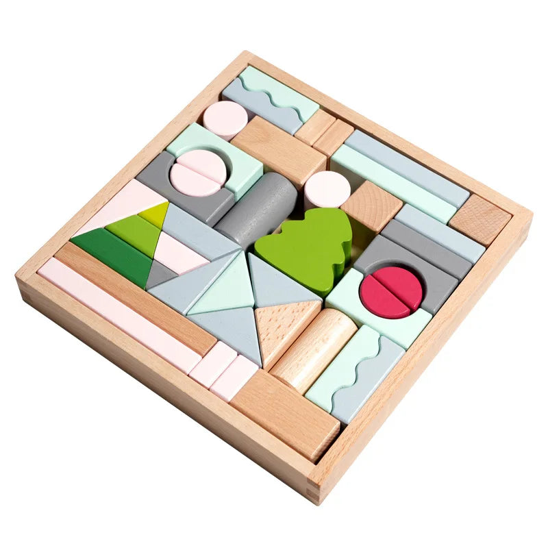 Kawaii 100Pcs Unpainted Beech Wooden Large Building Blocks Toddler Stacking Construction Preschool Educational Gift