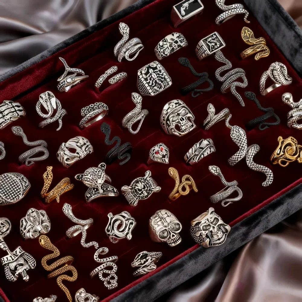 10/20/30/50Pcs/Lot Fashion Vintage Punk Gothic Rings For Women Men Owl Skeleton Animal Hop Party Gifts Fingers Jewelry Mix Style