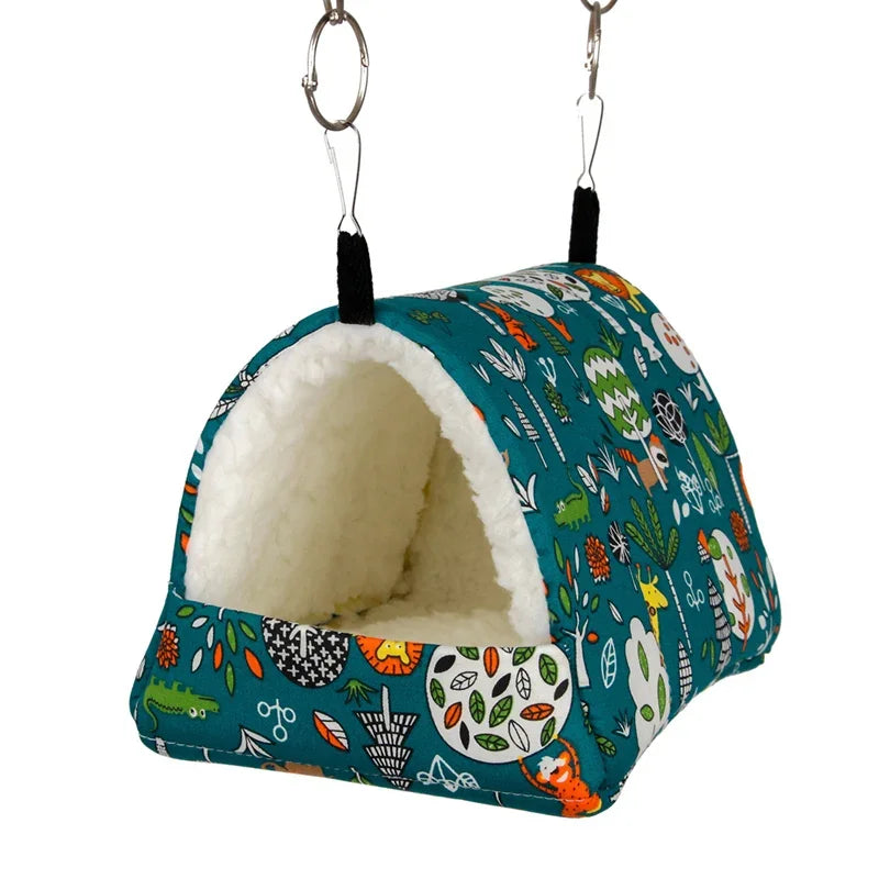 1pc Cute Print Bird Bed Mini Cage Rabbit Squirrel Mat Guinea Pig Nest Hamster House Small Animal Sleeping Bed Pet Hanging Cage