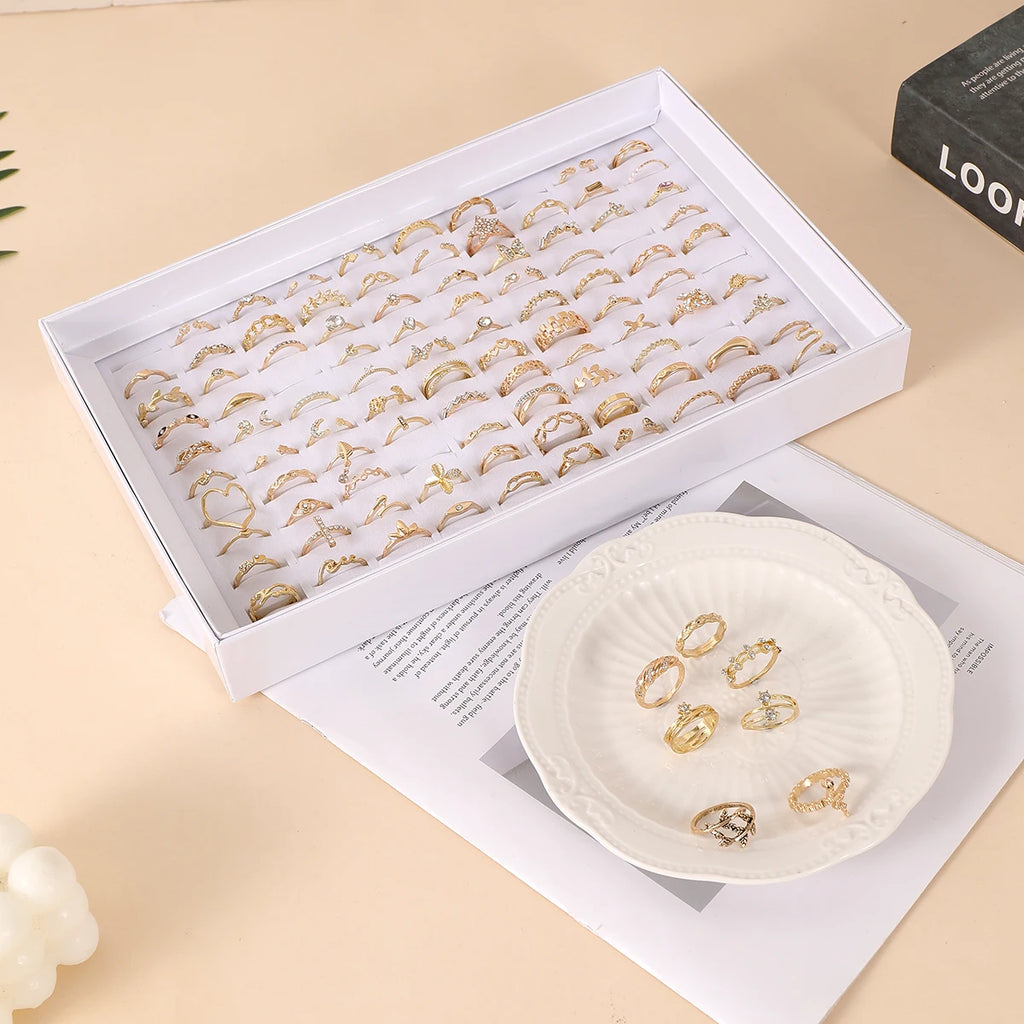 1/5/15/30/50/100 Piece Set Minimalist Hollow Out Design Geometric Ring Multi Piece Set Girl Daily Party Wearing Fashion Jewelry