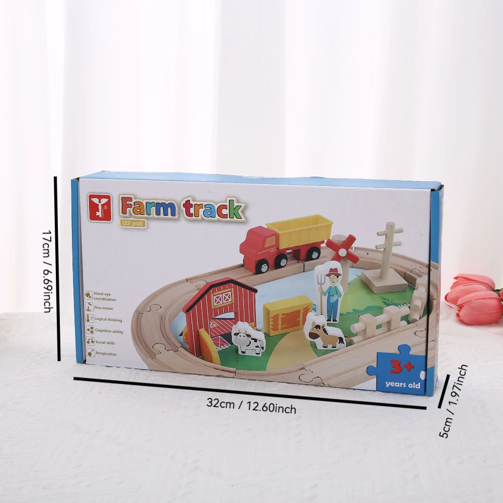 Wooden Rail Car Toy Children's Train Puzzle Assembly Early Education Toy Boy and Girl Birthday Gift Set