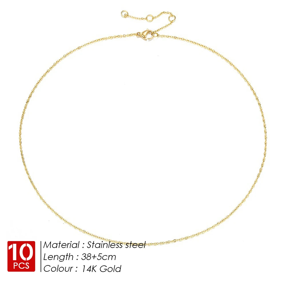 EMANCO 10PCS Fine Chain Necklace Stainless Steel Gold-Plated Women's Collar Gift Fine Jewelry DIY Wholesale
