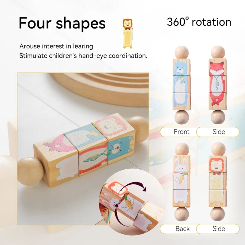 Baby Wooden Rattle Montessori Toy Hand-on Develop Ability Toy Newborn Soothing Toy 0 12 Months Rotating Puzzle Educational Toy
