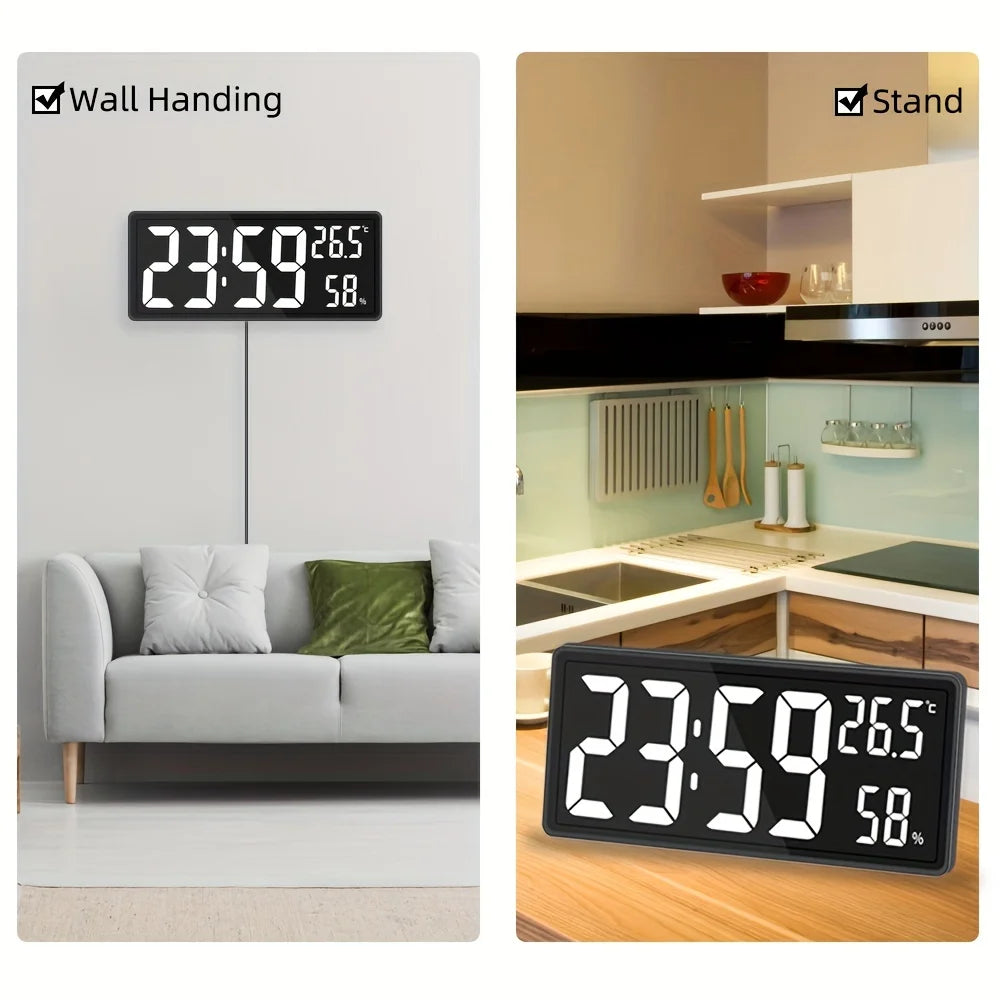 1PC Super Large Screen Wall Mount Clock, Hanging Stand Optional BIG BOWL Clock Living Room LED Digital Clock for Home Decor