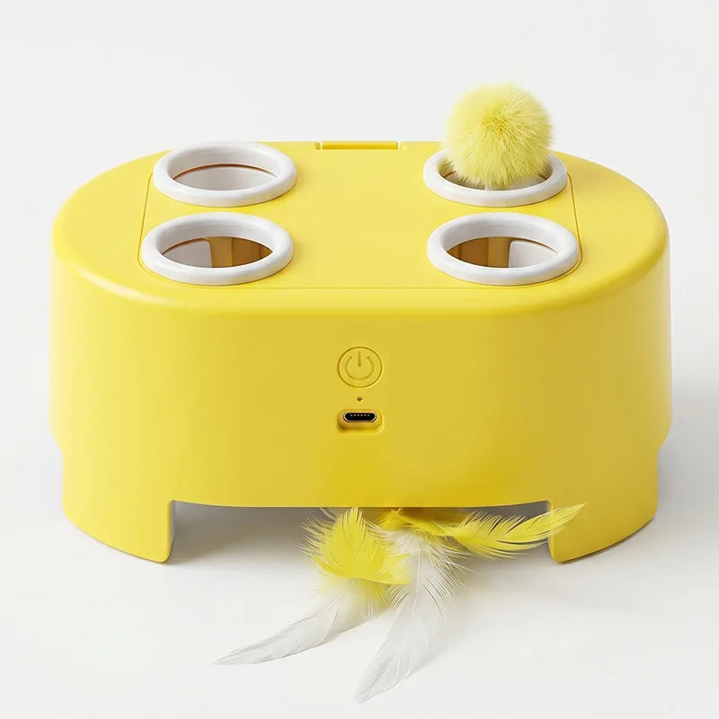 Multifunctional Cat Toy: Whack-a-Mole Toy with Rotating Feather Teaser Stick, Self-Entertainment Gadget, Electric Cat Toy