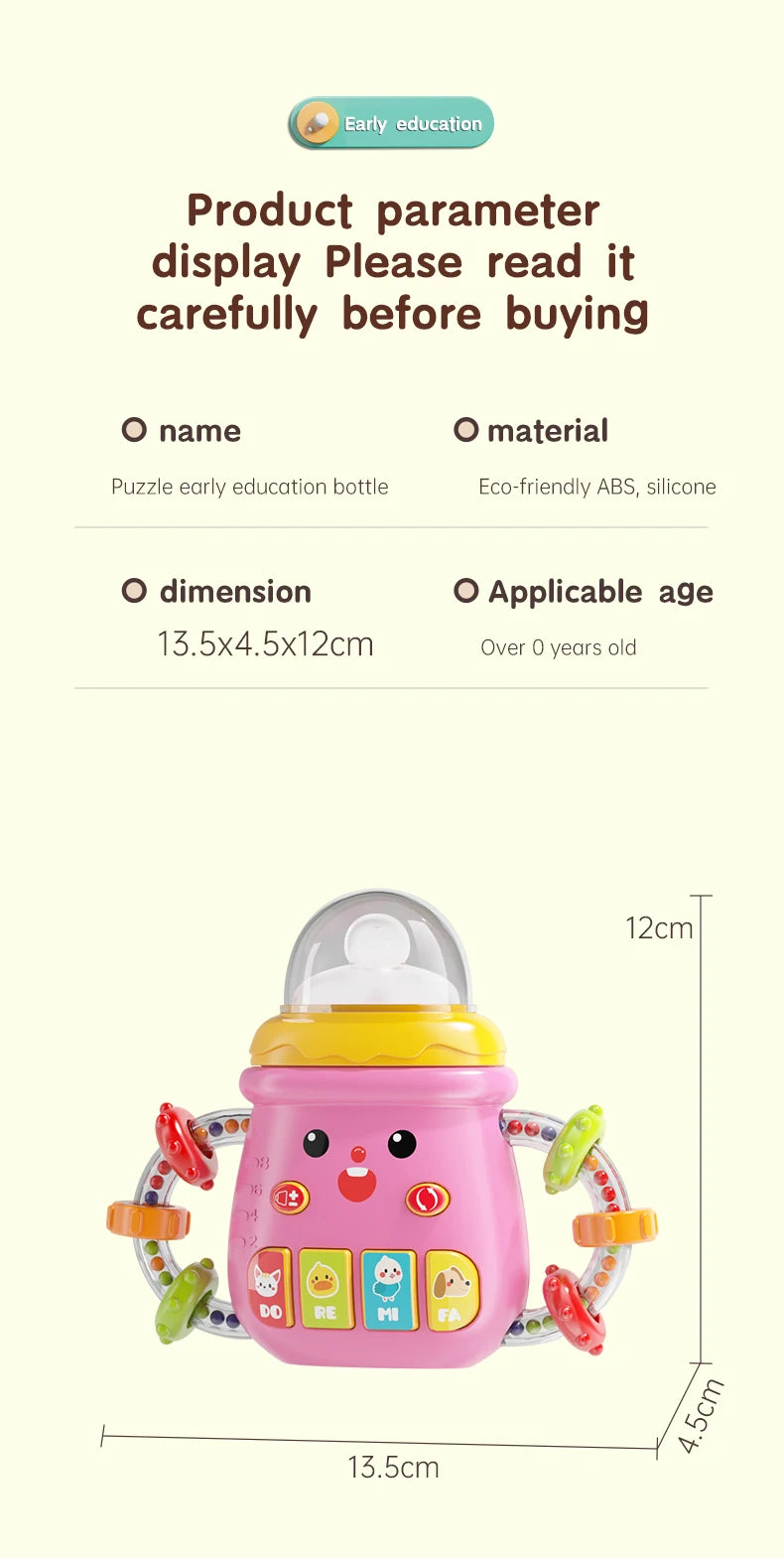 Baby Musical Pacifier Rattle Toys Early Educational Feeding Bottle Soft Teether Light Soothing Shaker Newborn