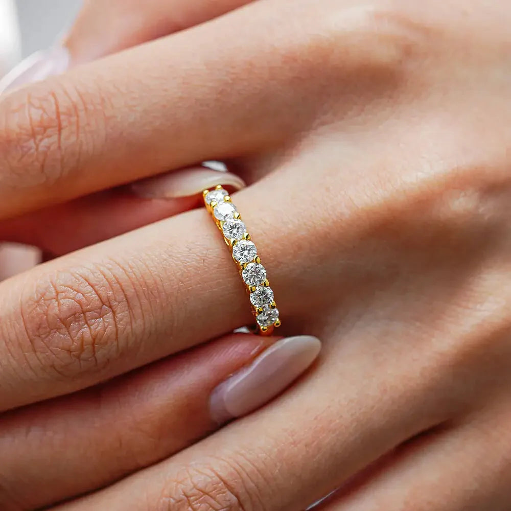 TY 0.7CT 3mm Gemstone Moissanite Rings for Women S925 Silver Matching Wedding Diamonds Band Stackable Ring White Gold Gift
