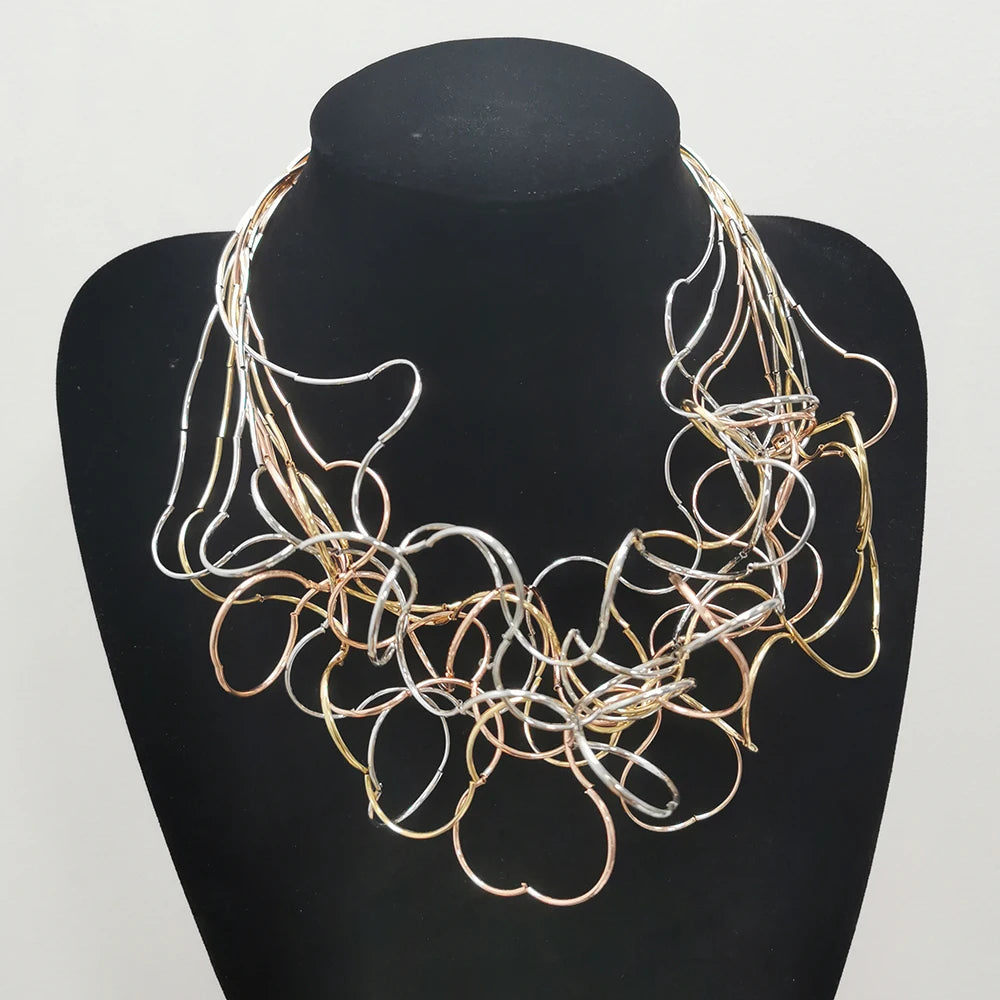STRATHSPEY Fashion New Long Irregular Copper Tube Necklace For Women Statement Chunky Multi Lay Jewelry