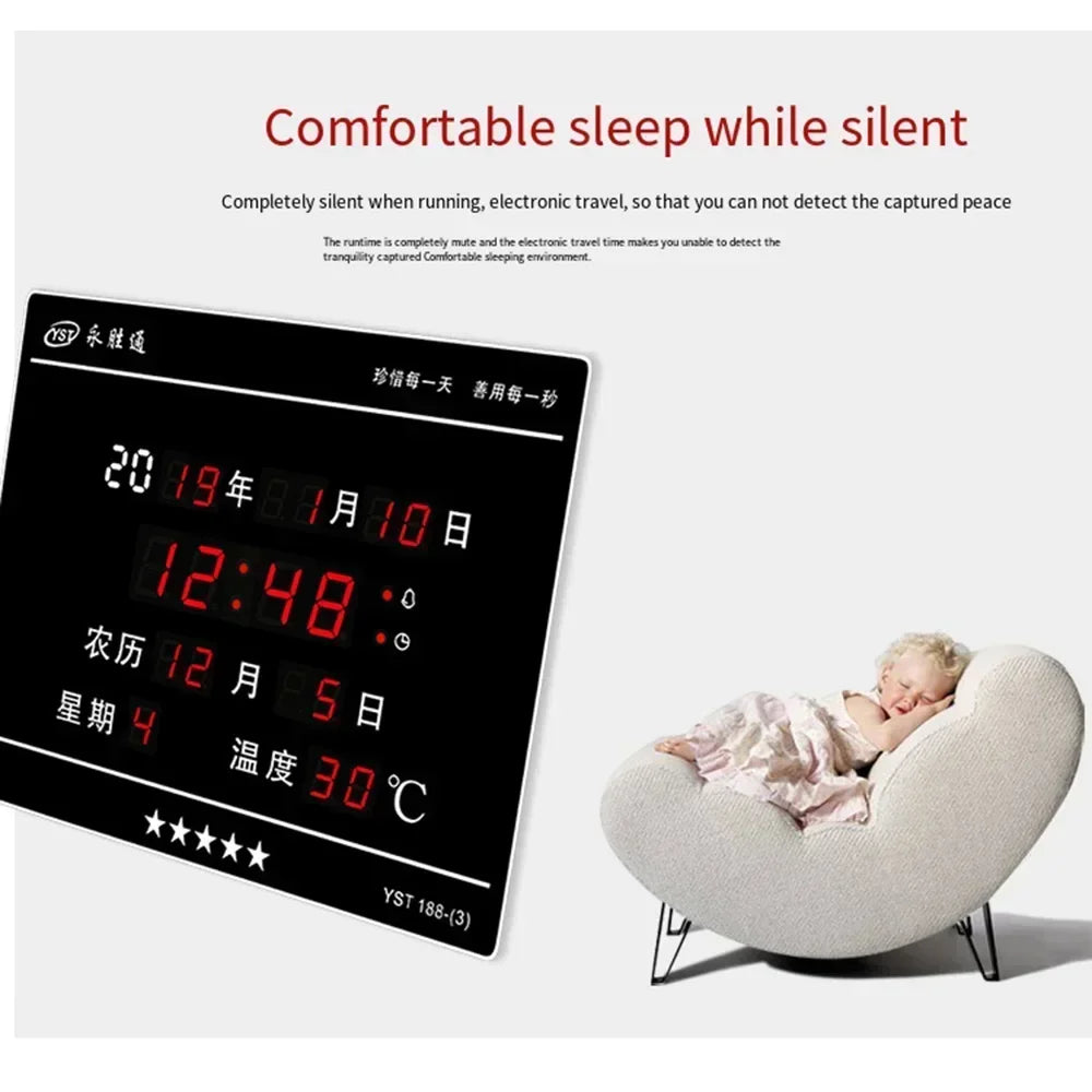 Perpetual Calendar Clock, Large Display Digital Wall Clock with Indoor Temperature and Humidity Perfect Office or Home Clock