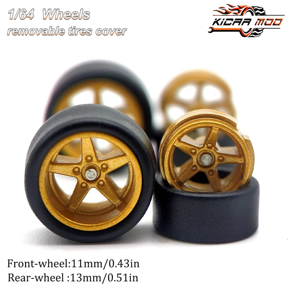 1/64 RLC Premium Wheels with Slick Tires for RLC Muscle Car Advan GT Model Car Refitting Parts D:11mm+13mm (1 Set)