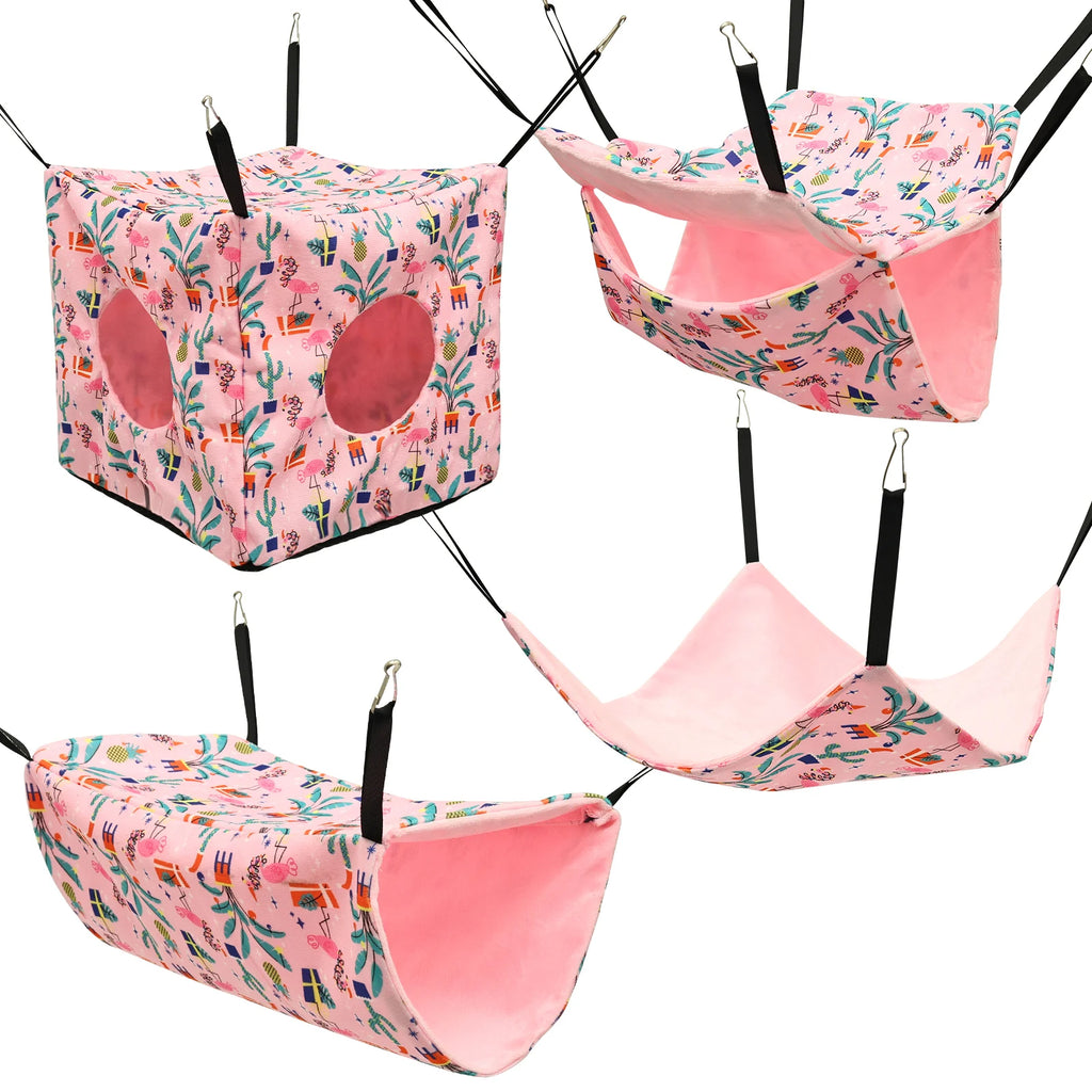 4Pcs Hamster Hammock Soft Cozy Rodent Hamster Bed Hanging Rat Cage Accessories Adjustable Ferret Hanging Nest Swing Pet Supplies
