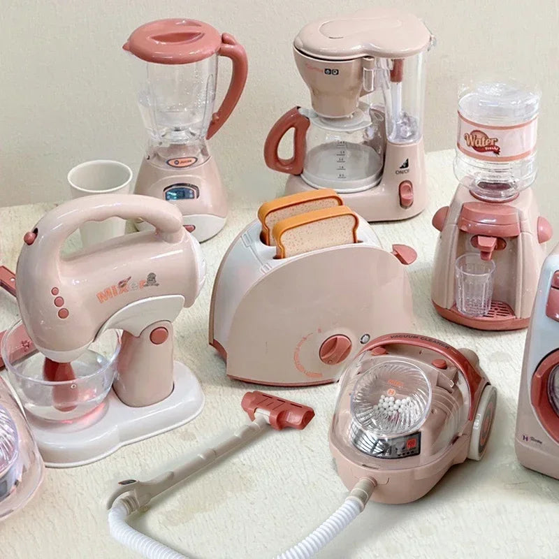Mini Household Appliances Kitchen Toys Pretend Play Set with Coffee Maker Water Dispenser and Toaster for Kids Boys Girls Gifts