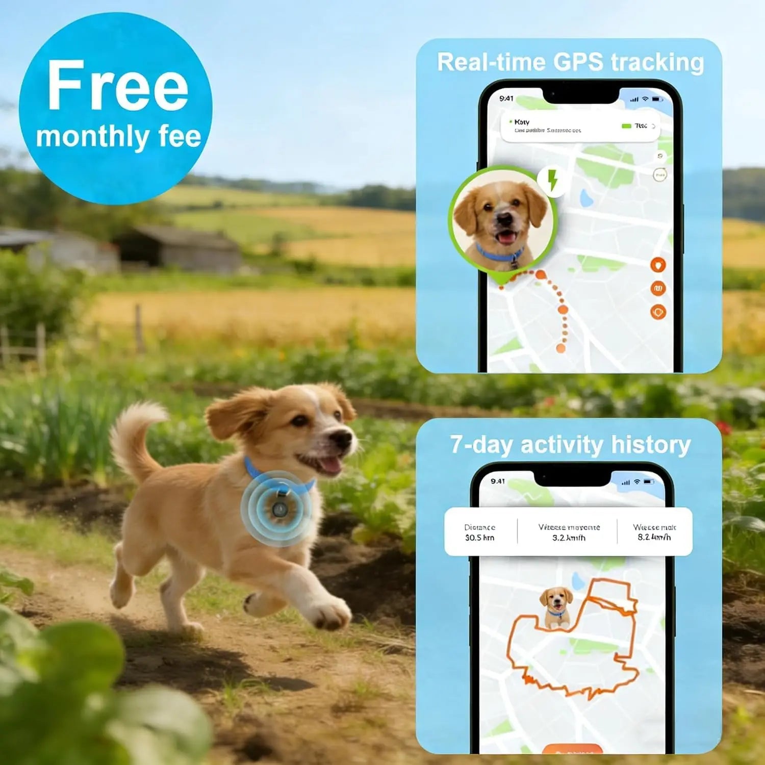 GPS Tracker for Dogs, Smart Collar Real-Time Location, No Monthly Fee, iOS Find My, IP68 Waterproof, Ultra-Slim