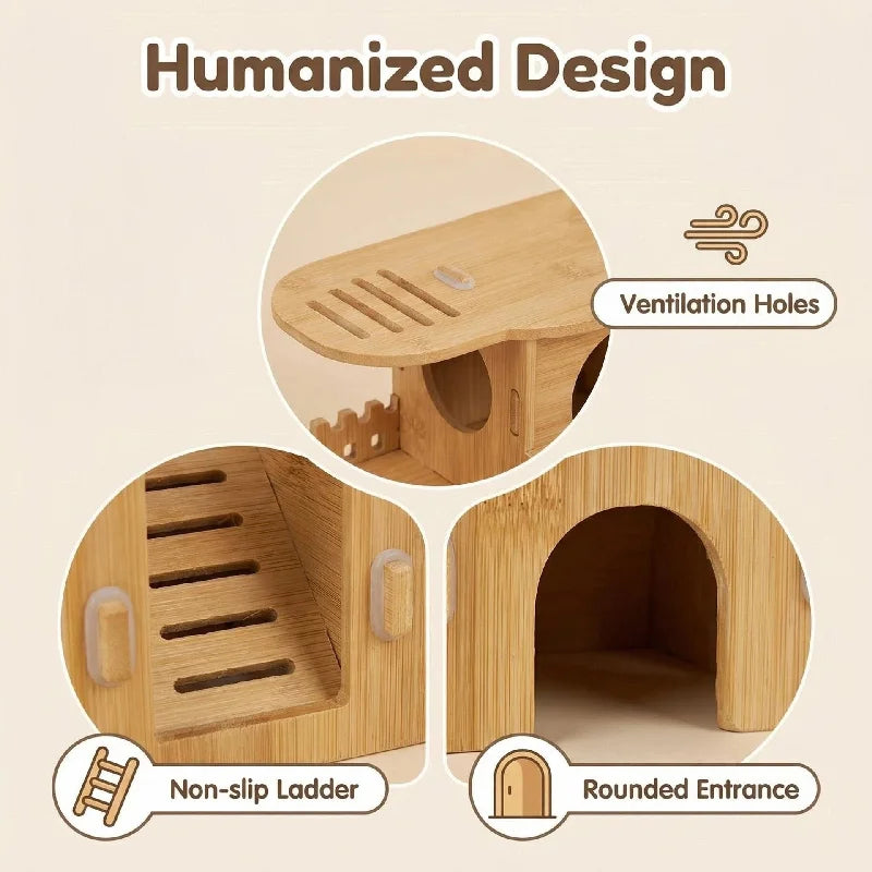 Bamboo Hamster Hideout House - All Season Winter Sleeping Nest for Golden Bear Small Pet Decor Landscape Cage Accessories