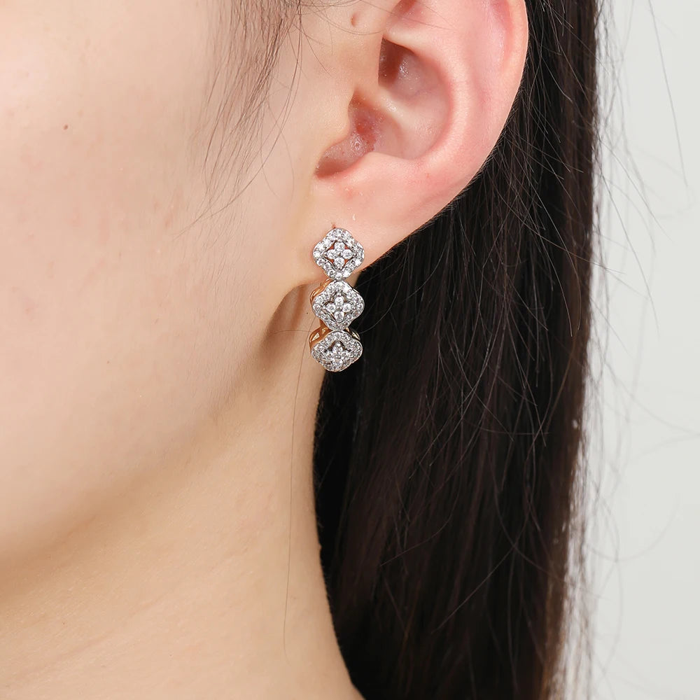 Leaf-shaped inlaid zircon earrings ring three-piece set copper plated 14K gold fashion luxury jewelry party set accessories