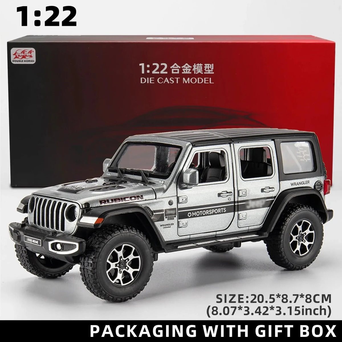 1:22 Model Wrangler Diecast Toy Car Model, Scale Metal Alloy Vehicle for Kids Boys Girls Adults, Doors Open,Gifts Gray