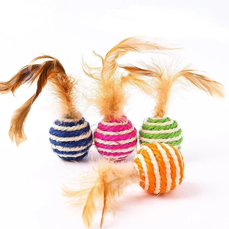 Pet Cat Toys Sisal Feather Ball Cat Scratch Ball Toys Pet Supplies Random Color  игрушки для кошек
