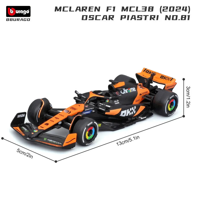 Bburago 1:43 McLaren F1 MCL38 2024 Miami GP Formula 1 Alloy Diecast Model Car #4 Lando Norris #81 Oscar Piastr Toy Gift