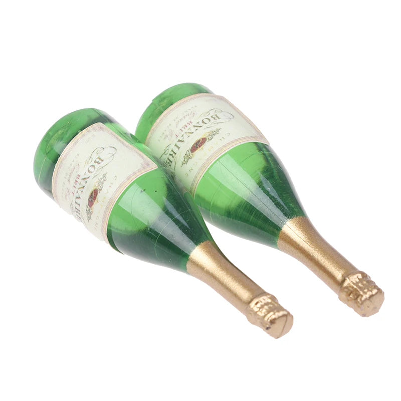 New 2Pcs Dollhouse Miniature Vitreous Champagne Bottles Glass Liquor Bottles Mini Wine Drink For Barbies Blyth Dolls Kitchen Toy