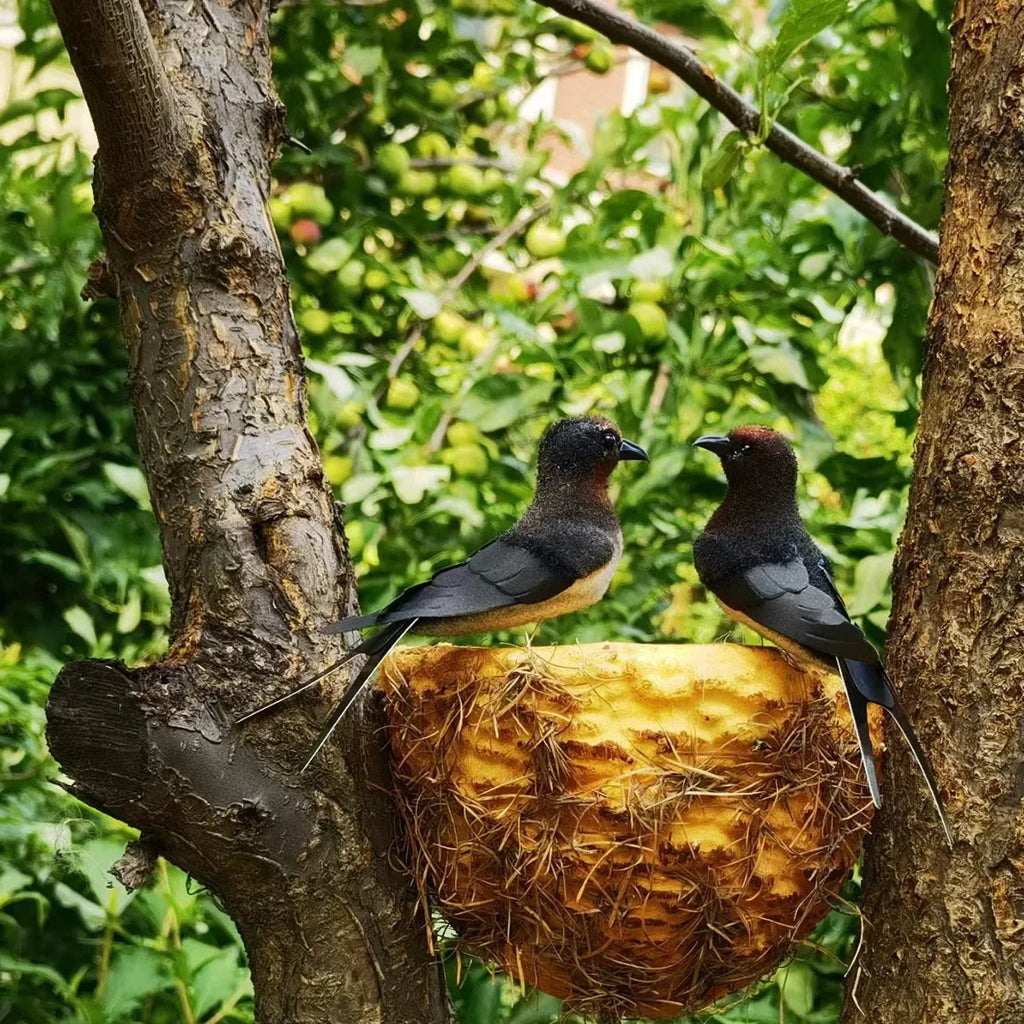 Artificial Swallow and Nest Decor Set High Simulation Craftsmanship Durable for Garden Patio Wedding and Indoor Decoration