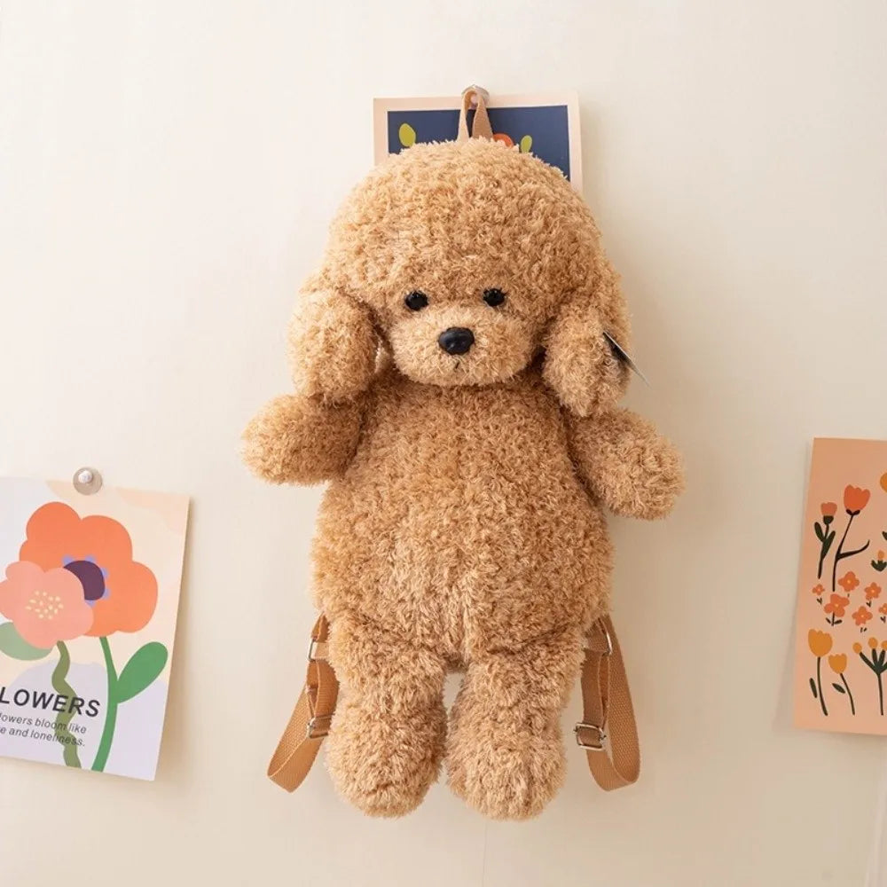 New Plush Teddy Dog Backpacks Poodle Shape Brown Khaki Stuffed Puppy Backpack Kawaii Cute Animals Shoulders Bag Girls Fashion