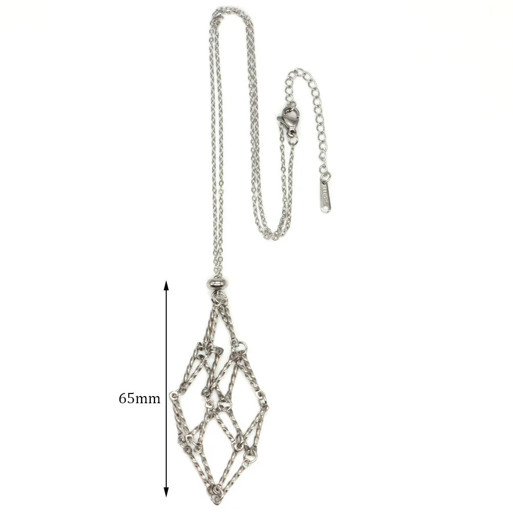 Crystal Cage Necklace Empty Stone Holder Wax Rope Stainless Steel Chain Adjustable Pendant Net Bag Natural Gem Jewelry Accessory