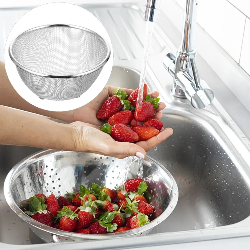 Stainless Steel Mesh Sieve Draining Basket Household Kitchen for Washing Rice Vegetables Fruits Multi Function Easy Clean