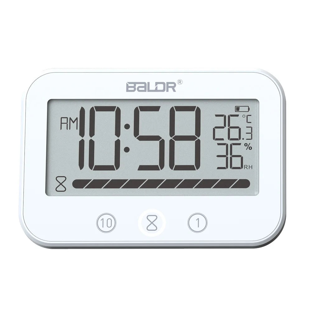 BLADR Touch Digital Shower Hygrometer Thermometer P54 Waterproof LCD Bathroom Kitchen Audible Atomic Alarm Clock Countdown Timer