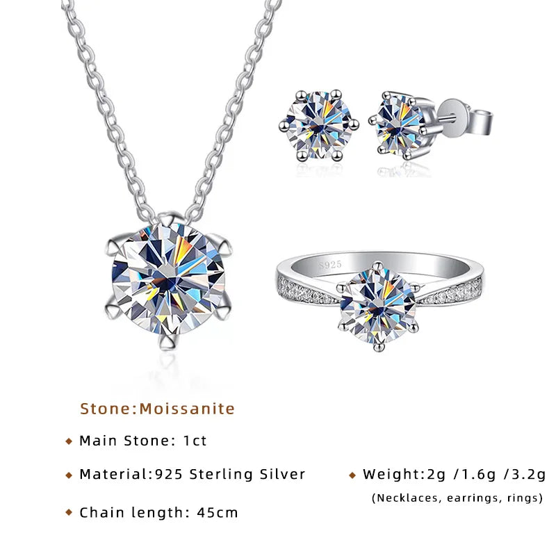 JoyceJelly Moissanite Jewelry Set With 1CT D Color VVS 3EX moissanite stone pass diamond test Wedding Luxury Fine Jewelry gift