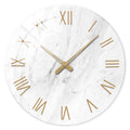 1pc 12 inch tempered glass wall clock, modern simple white marble texture gold Roman numerals design wall clock, home mute clock