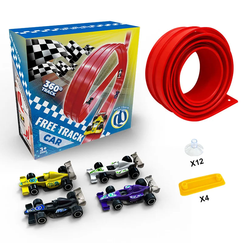 Free-assembly track car | Flexible soft track and multiple racing cars. Boys' racing toy, children's educational toy.